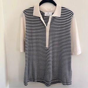 Allude Cashmere Blend Striped Polo Sweater Top, Sz M